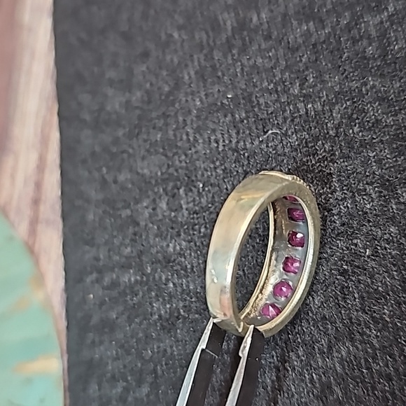 GENUINE RUBY RED BRAIDED STERLING SILVER CHANEL SET BAND - Picture 11 of 15